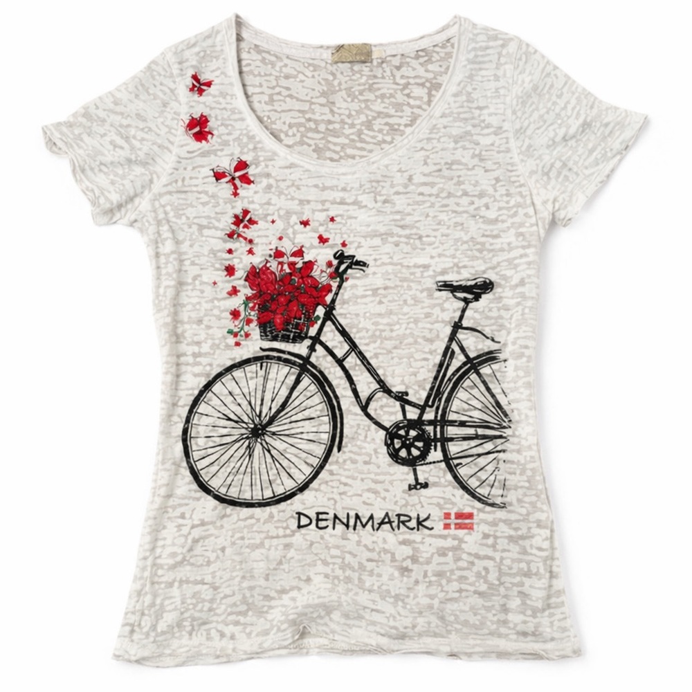 Memories Denmark Bicycle V-Neck Burnout Shirt White S
